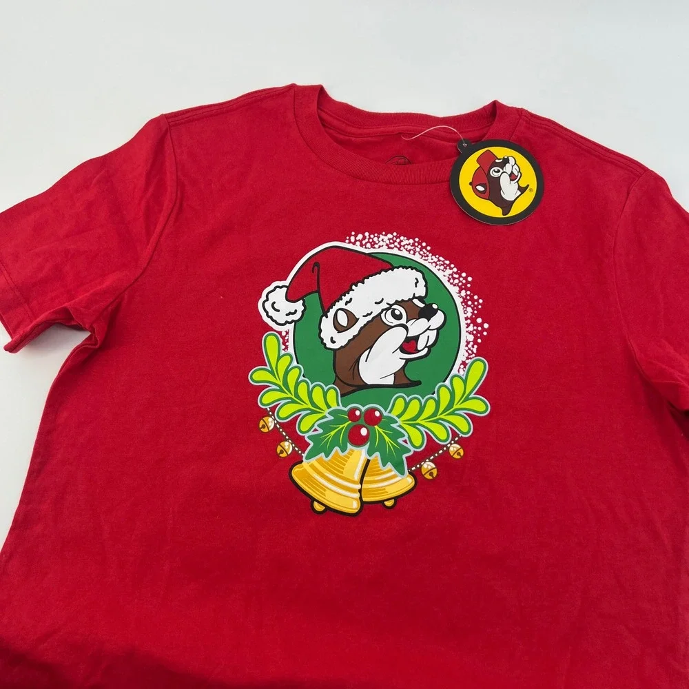 Buc-ee's Kids Christmas 2025 Jingle Red Graphic T-Shirt Santa Beaver YL‎ NEW